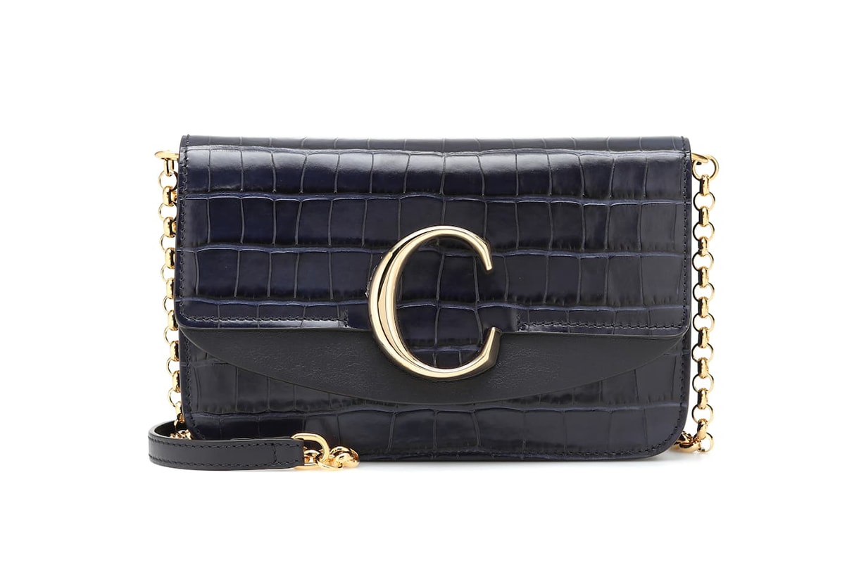 Chloé C Croc-effect Leather Clutch