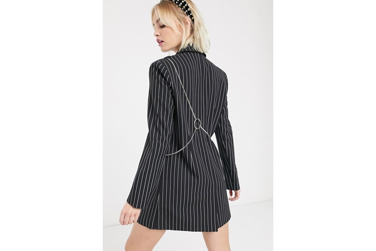 COLLUSION Pinstripe Blazer Dress with Detachable Cross Body Bag