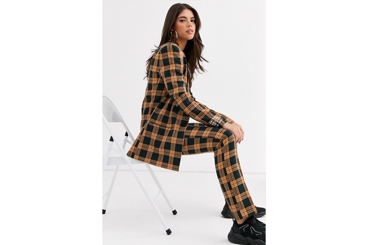 COLLUSION Tall Check Blazer with Print