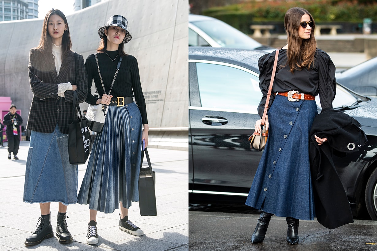Denim Midi Skirt Trend Street Style