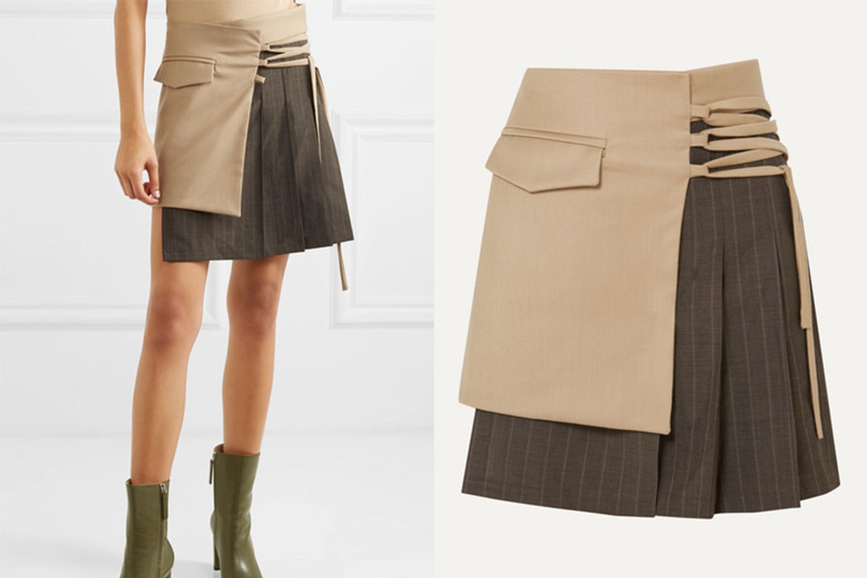 Layered Wool-blend and Pleated Pinstriped Wool Mini Skirt