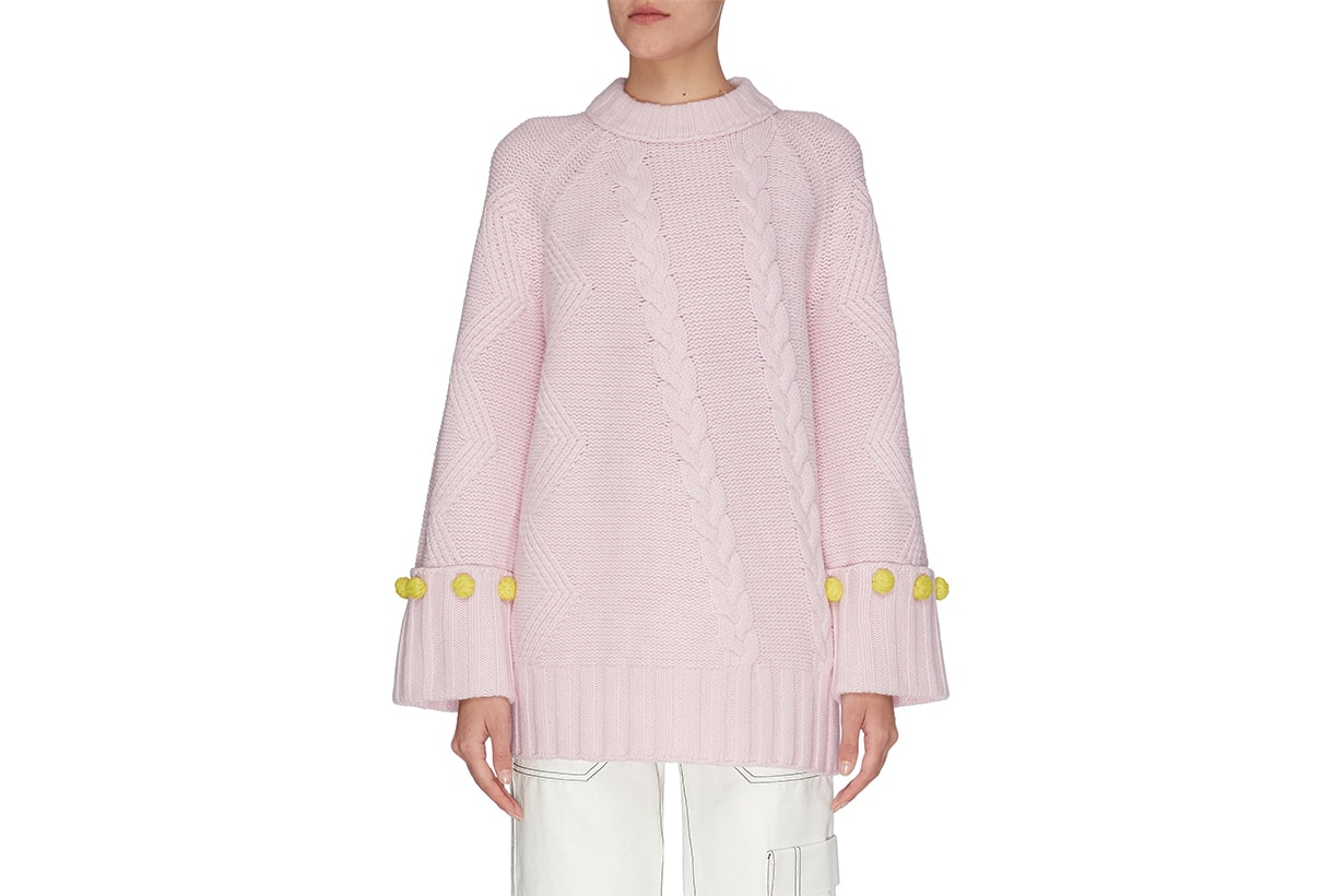 Pom Pom Cuff Oversized Cable Knit Sweater