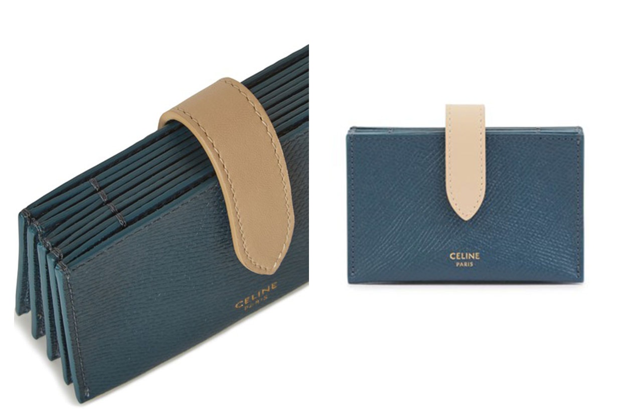 Two colour grained leather accordion card holder