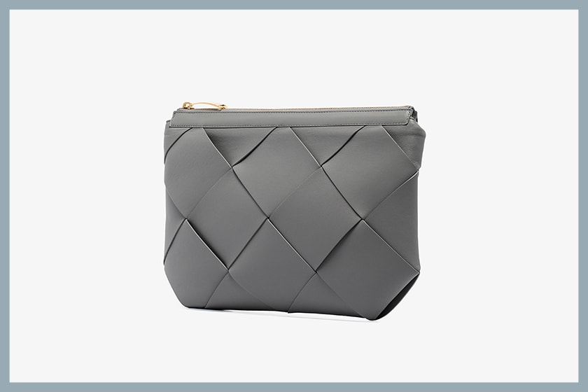 Bottega Veneta Grey Maxi Intrecciato Leather Clutch Bag