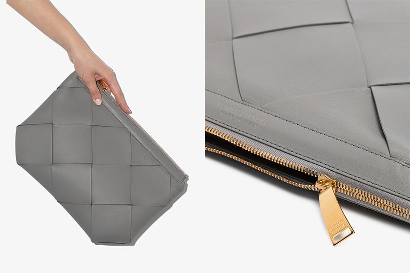 Bottega Veneta Grey Maxi Intrecciato Leather Clutch Bag