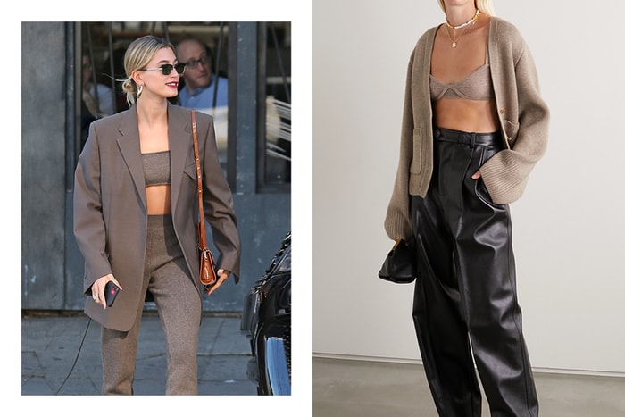 即將成為熱門趨勢:偷學 Hailey Bieber 這件簡約又有型的 Cashmere Bra 搭配吧!