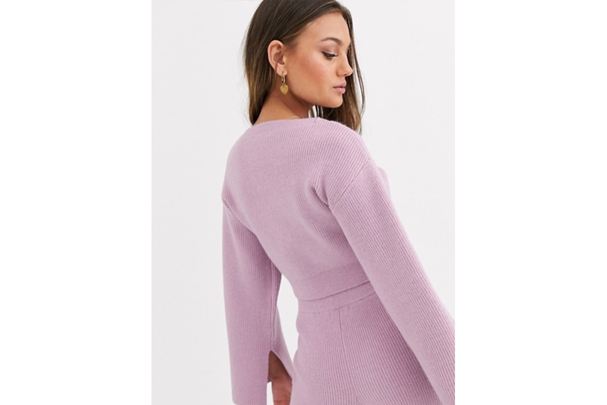 ASOS DESIGN Petite Co Ord Cropped Ribbed Jumper with Wide Sleeve