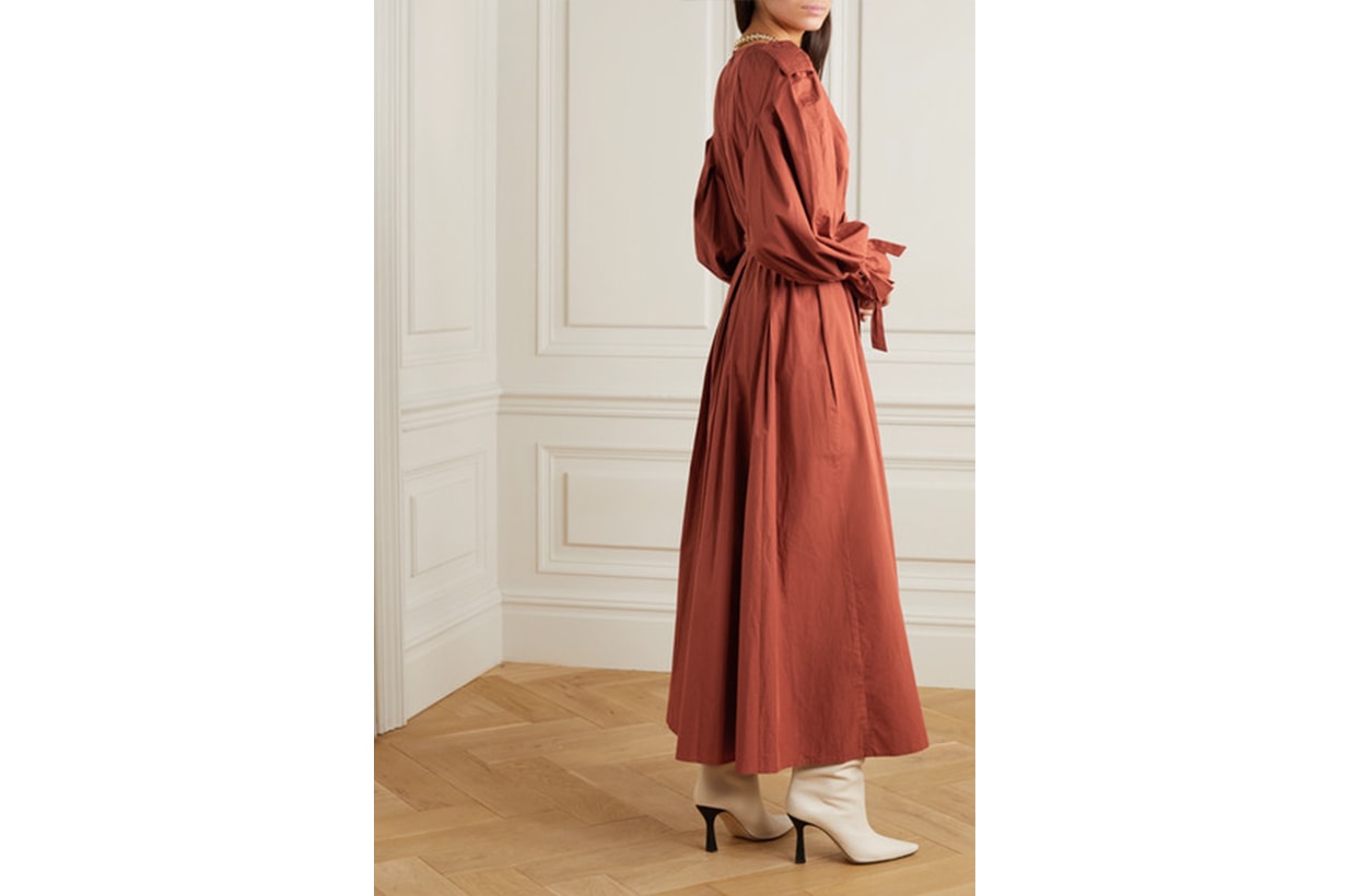 Belted Pleated Organic Cotton Maxi Dress