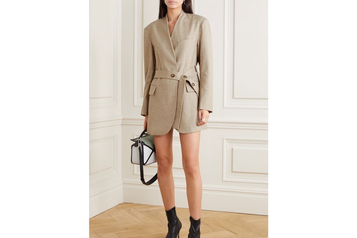 Belted Wool-blend Wrap Blazer