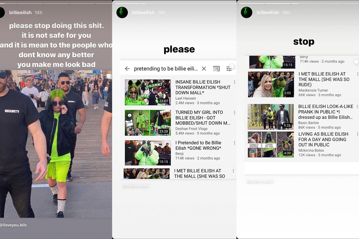 Billie Eilish prank video Instagram response