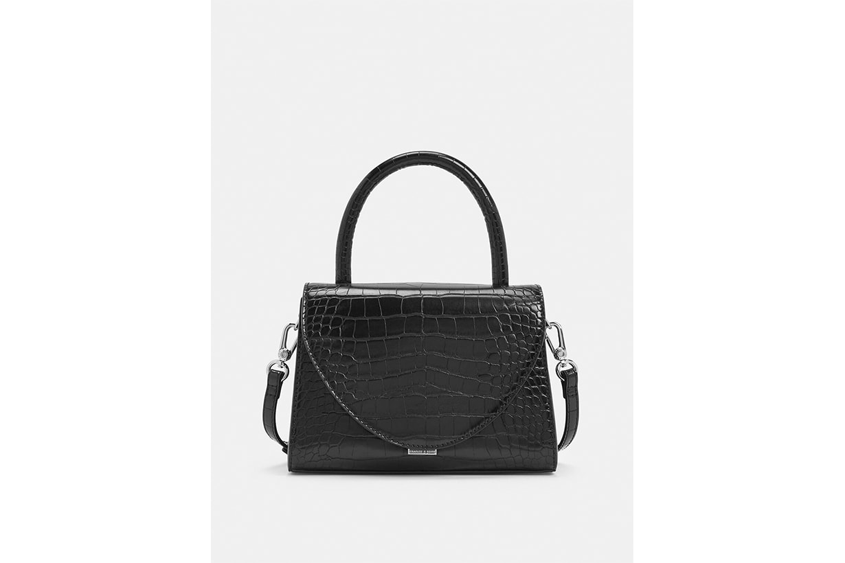 Croc-Effect Structured Top Handle Bag