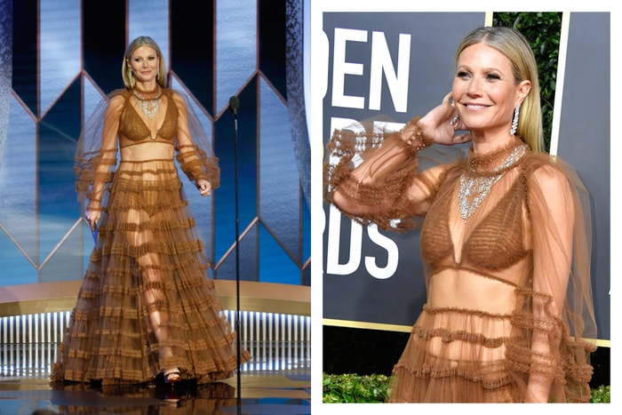 Gwyneth 以透明的薄紗禮服踏上金球獎紅毯，不費餘力地展現了熟女的性感！