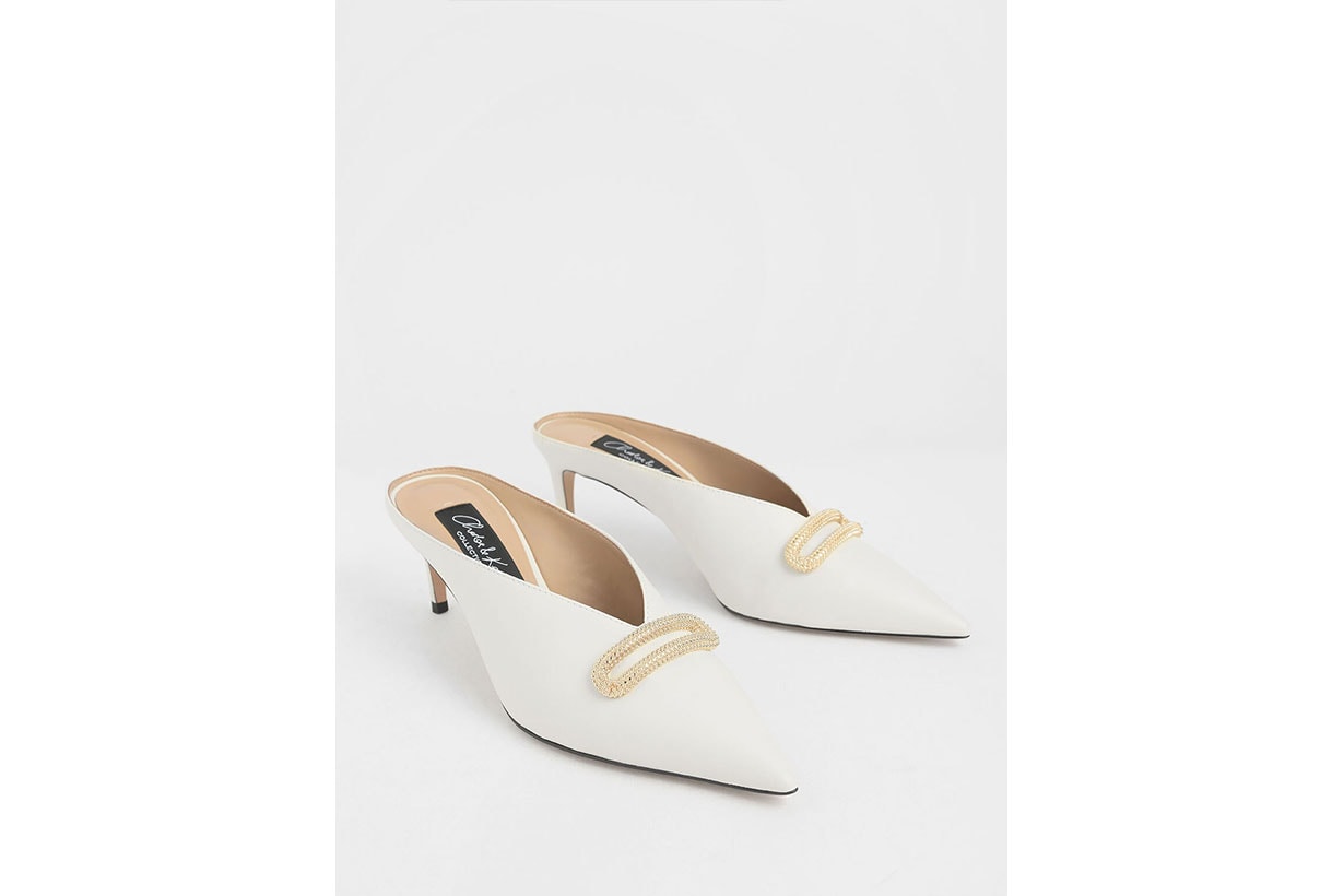 Charles & Keith Leather Metallic Accent Heeled Mules