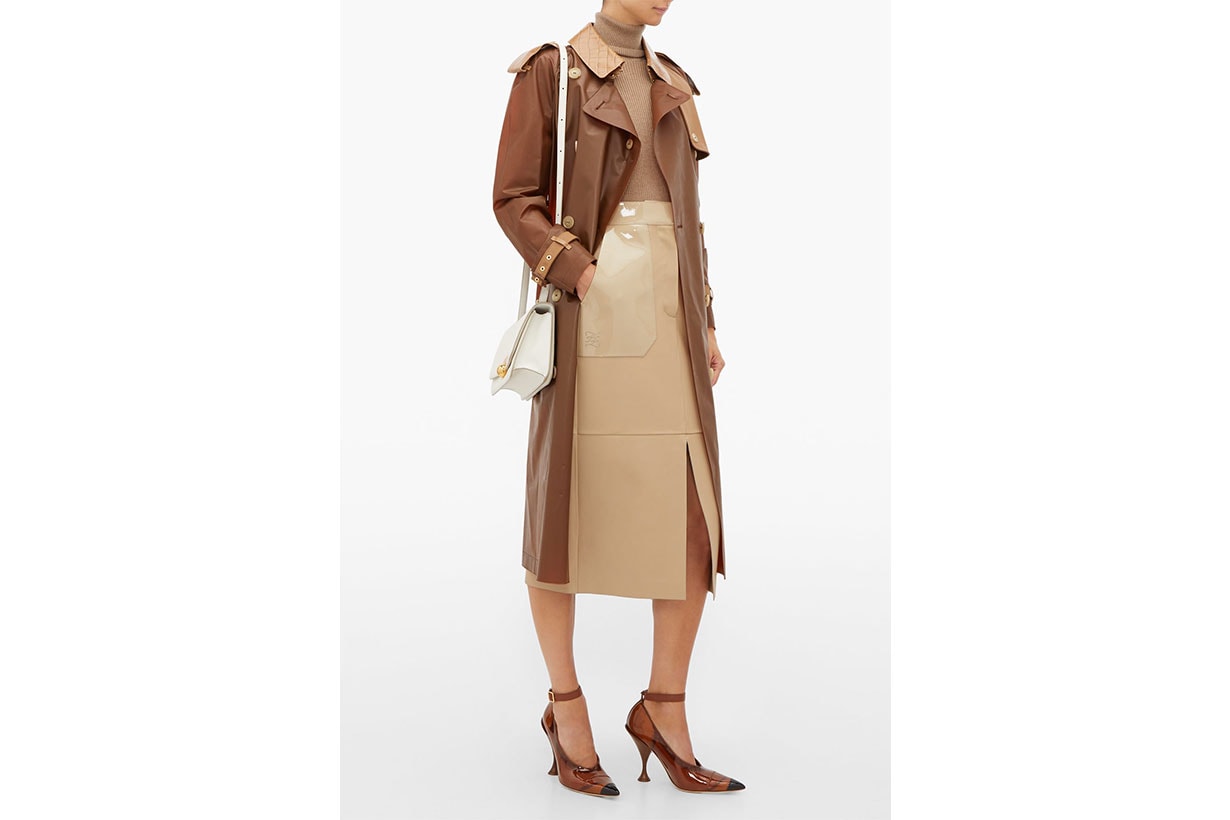 Leather-trimmed PU Trench