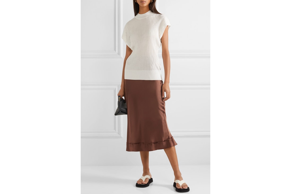 Stella Picot-trimmed Silk-satin Midi Skirt