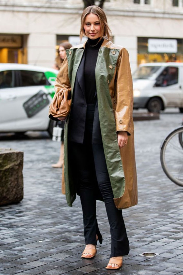 leather trench coat street style