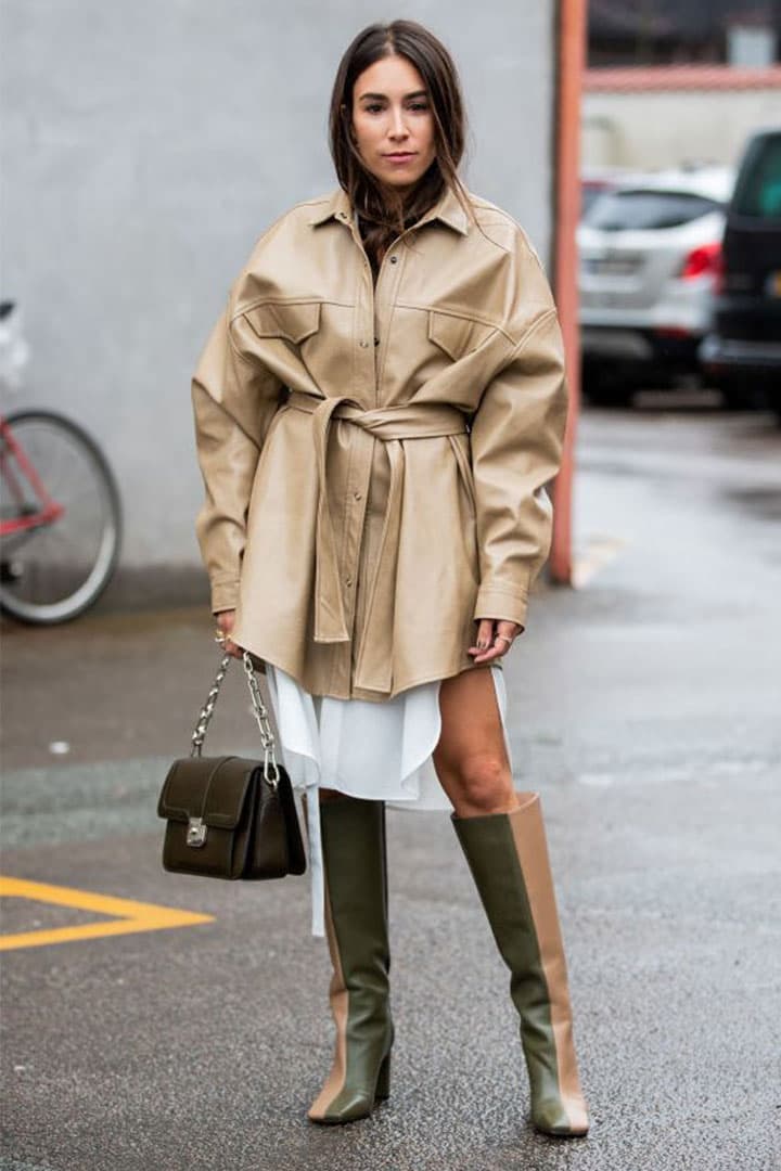 Leather Shirt and boots Street Style