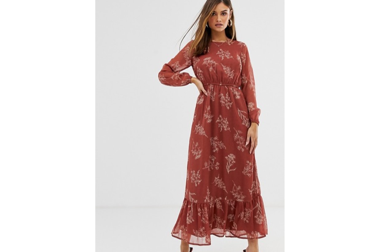 Y.A.S Floral Prairie Midi Dress with Ruffle Hem