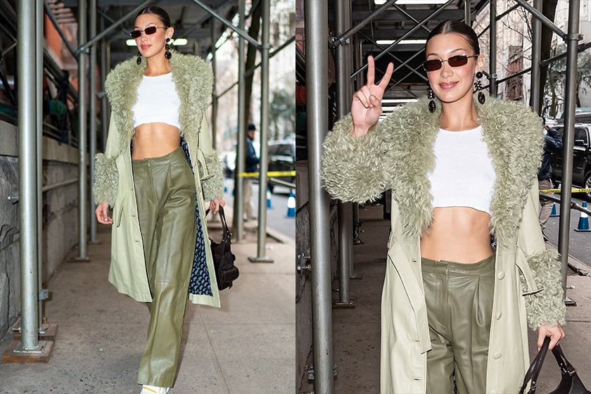 bella-hadid off duty Style Leather Jacket