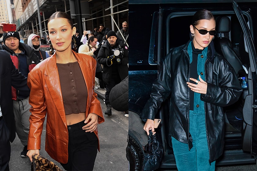 bella-hadid off duty Style Leather Jacket