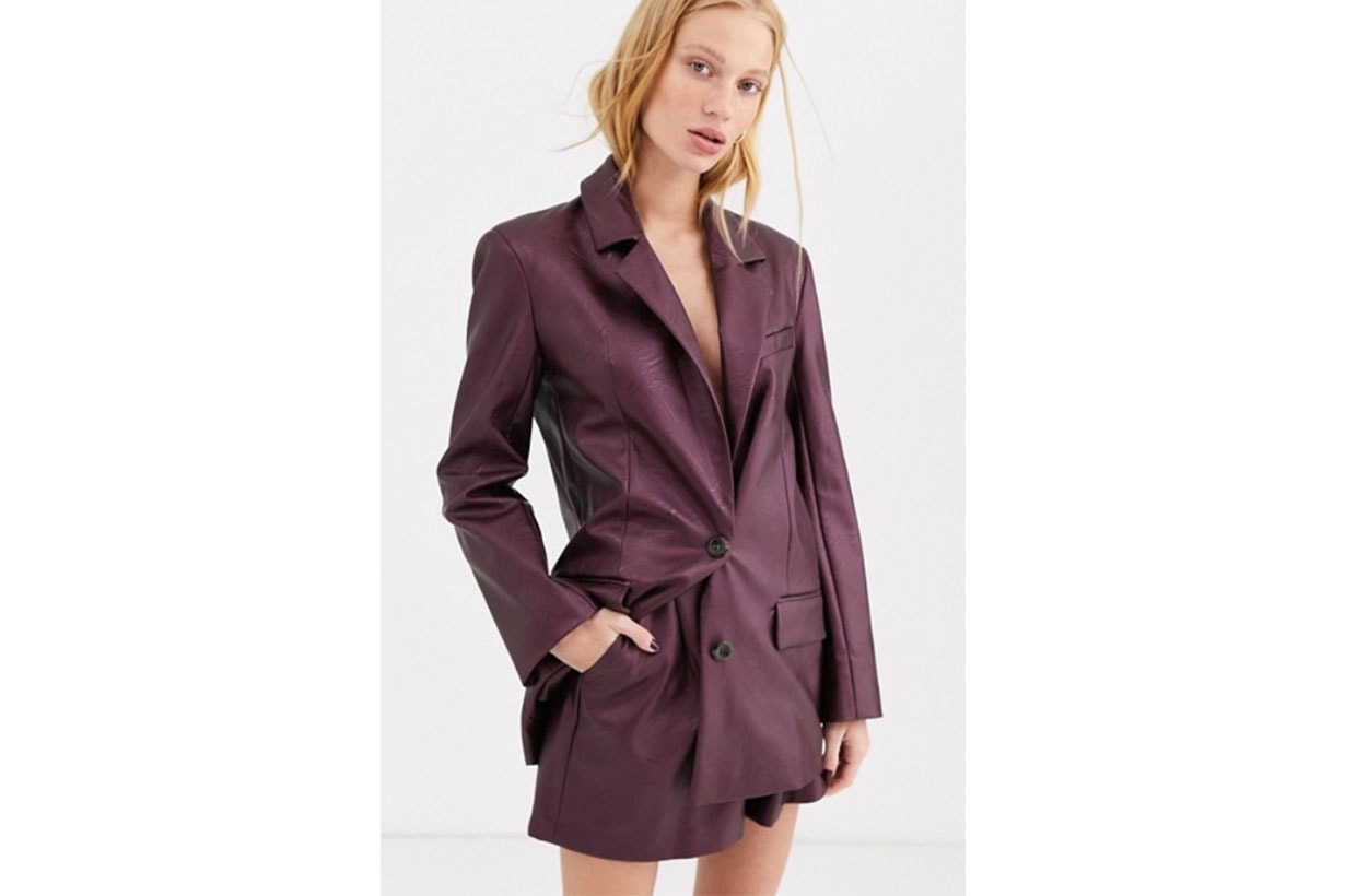 ASOS DESIGN Leather Look Suit Blazer in Purple