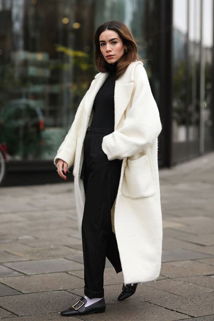 Street Style White coat with loafers