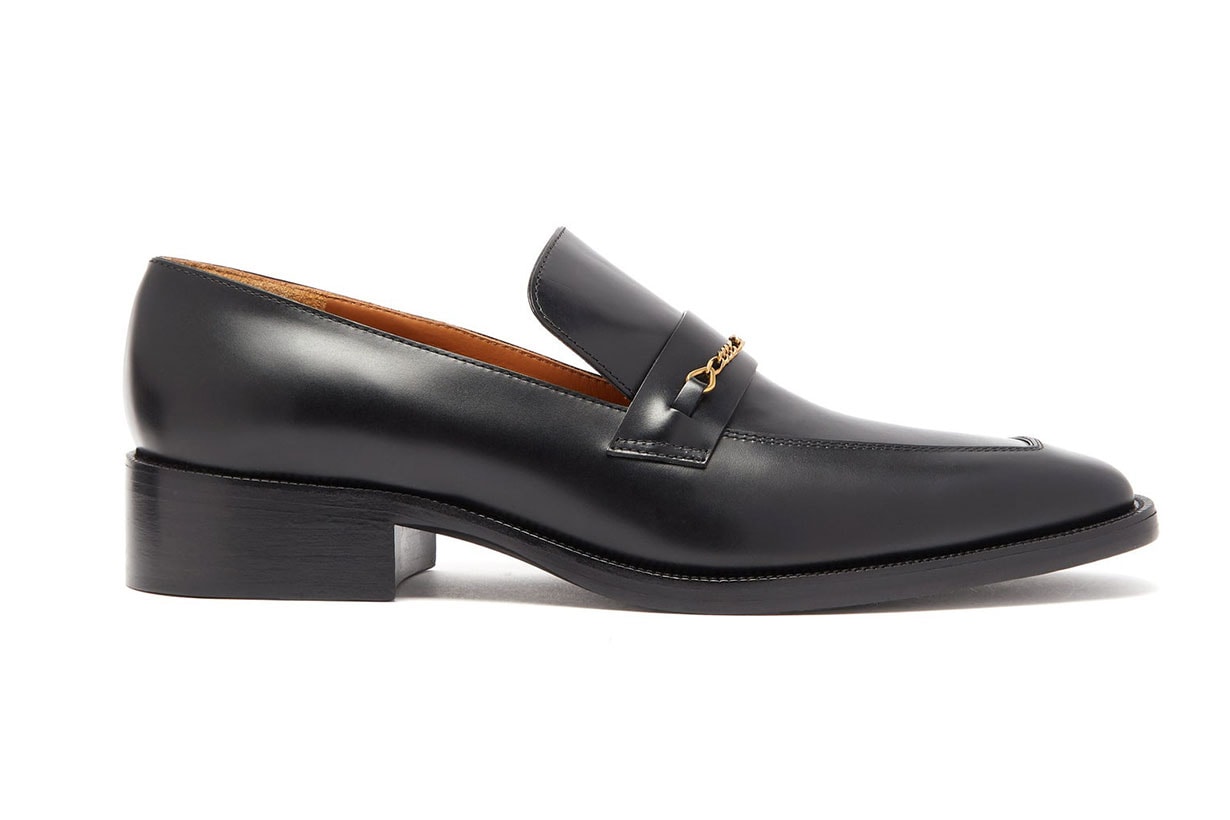 Chain-embellished Square-toe Leather Loafers