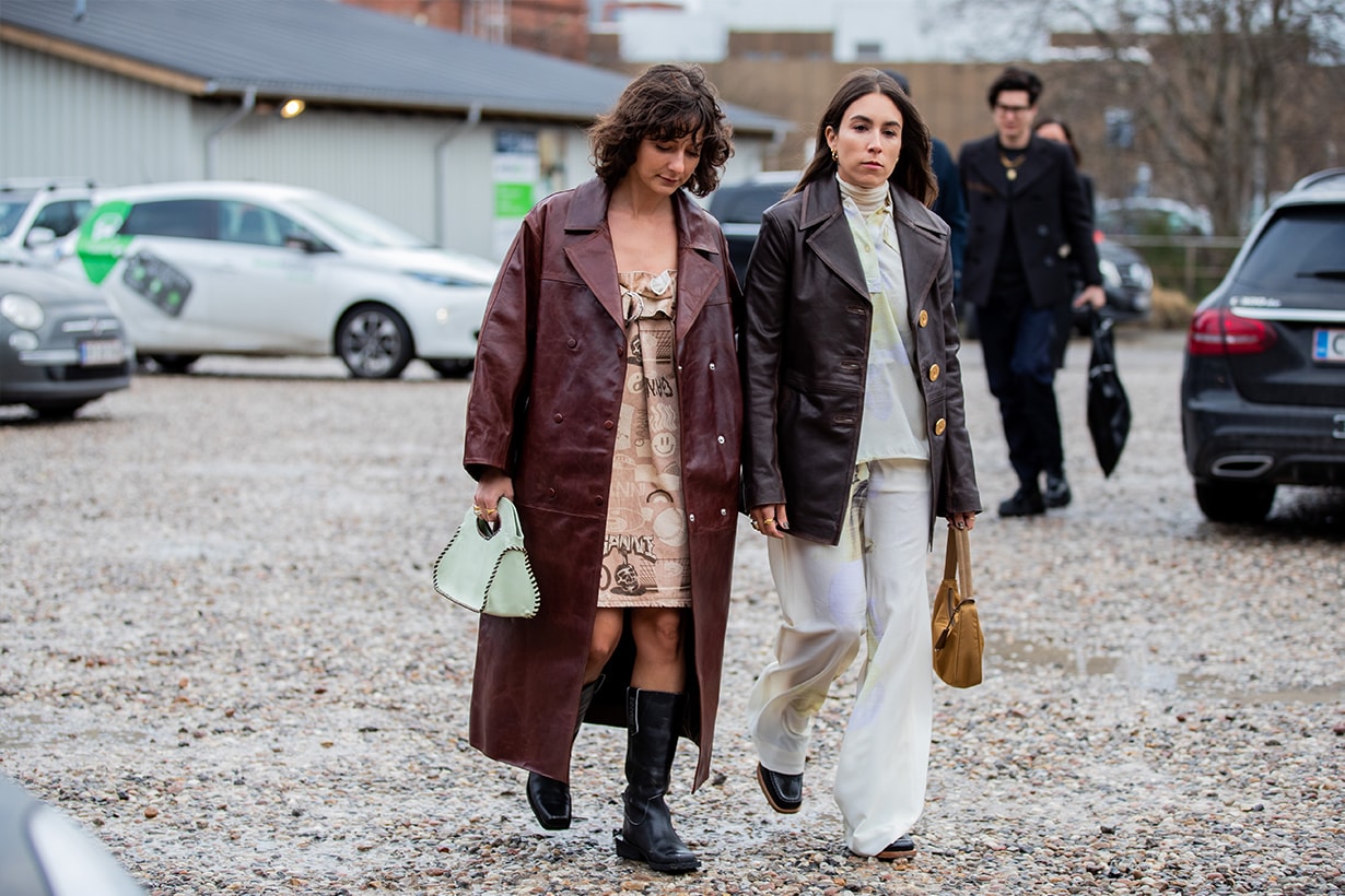 Alyssa Coscarelli wearing brown coat and Lauren Caruso wearing brown jacket seen outside Baum und Pferdgarten during Copenhagen Fashion Week Autumn/Winter 2020 Day 3 on January 30, 2020 in Copenhagen, Denmark.