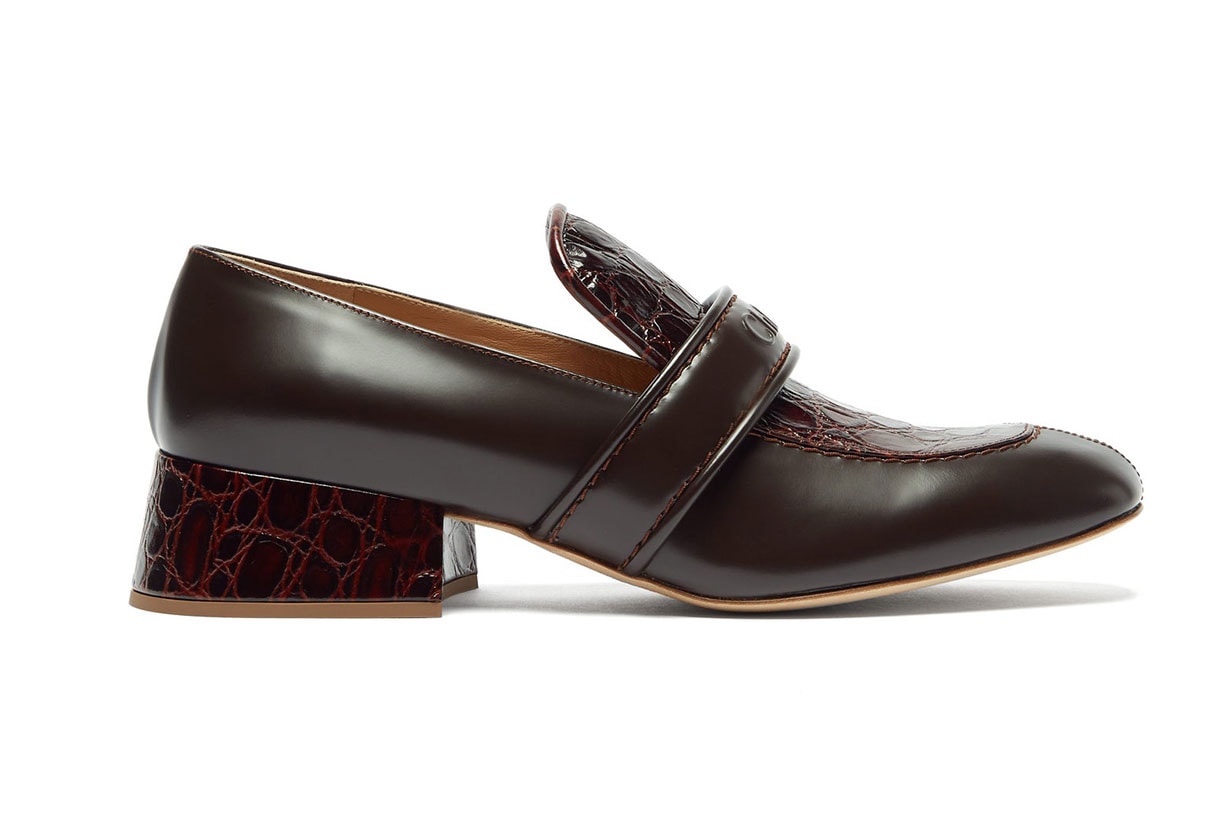 Cheryl Crocodile-effect Leather Heeled Loafers