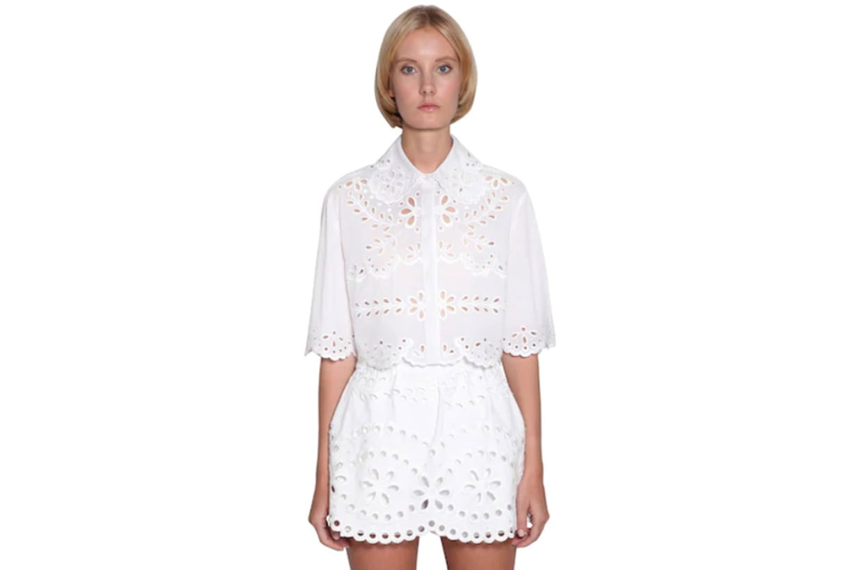 Cropped Cotton Eyelet Lace Shirt