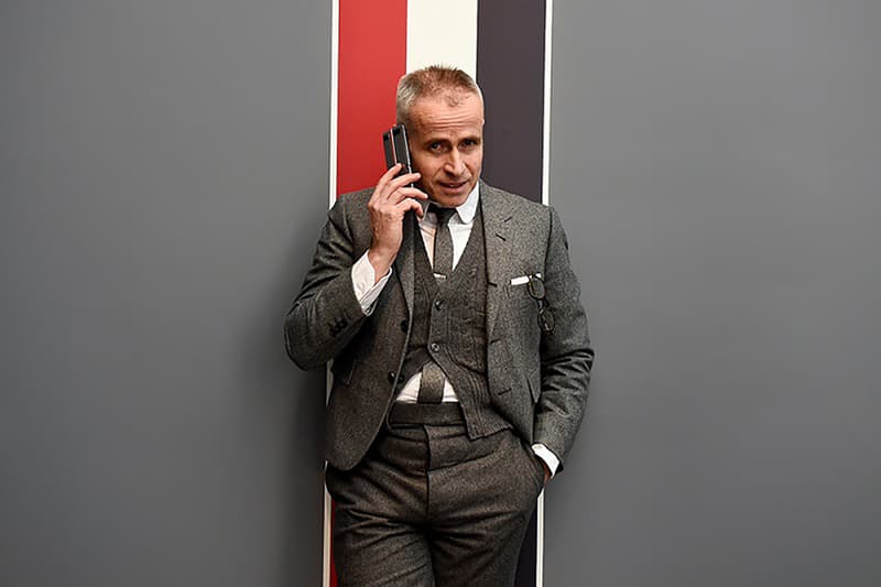 esigner Thom Browne demonstrates the new Samsung Galaxy Z Flip Thom Browne Edition