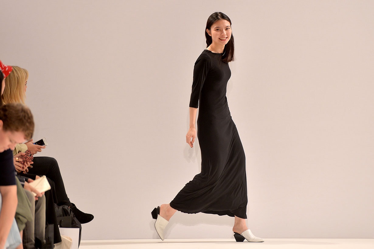 Fashion designer Angel Chen on the runway after her show at Fashion Scout during London Fashion Week Spring/Summer 2016/17 on September 18, 2015 in London, England. 