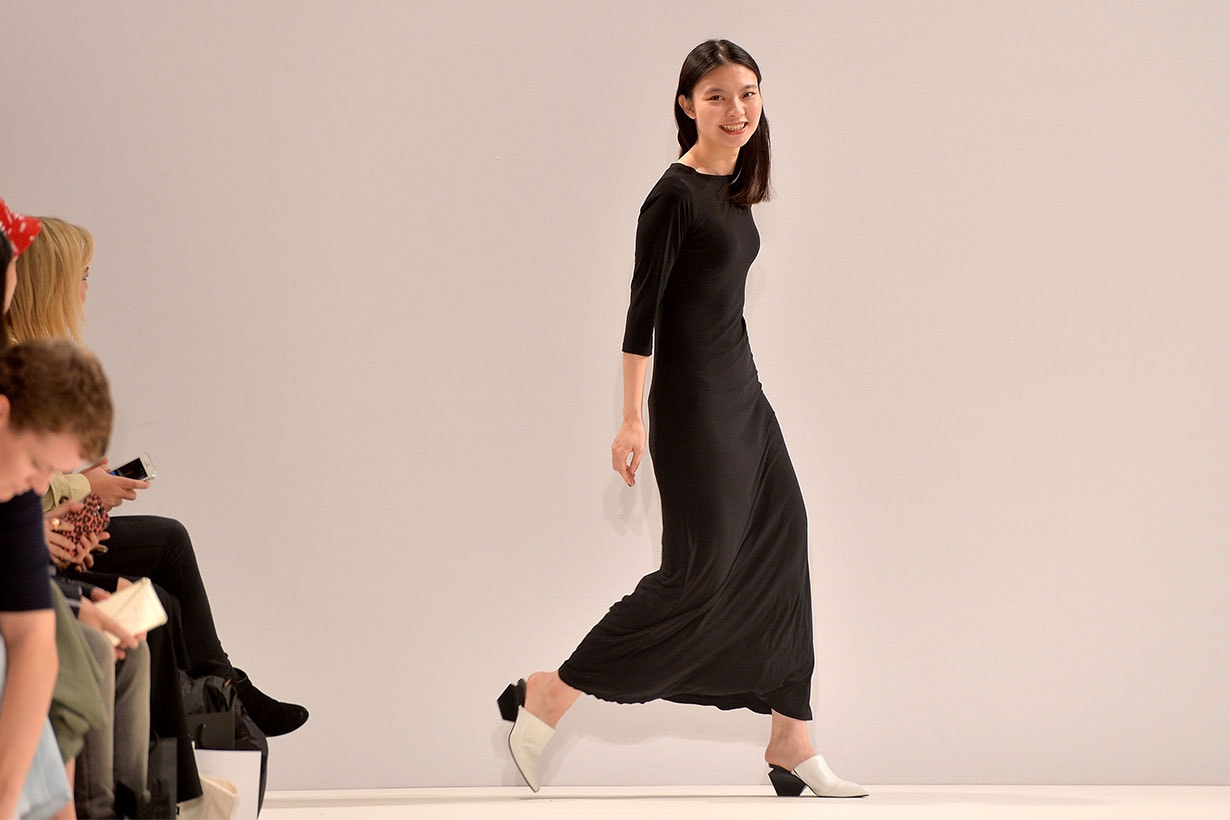 Fashion designer Angel Chen on the runway after her show at Fashion Scout during London Fashion Week Spring/Summer 2016/17 on September 18, 2015 in London, England.