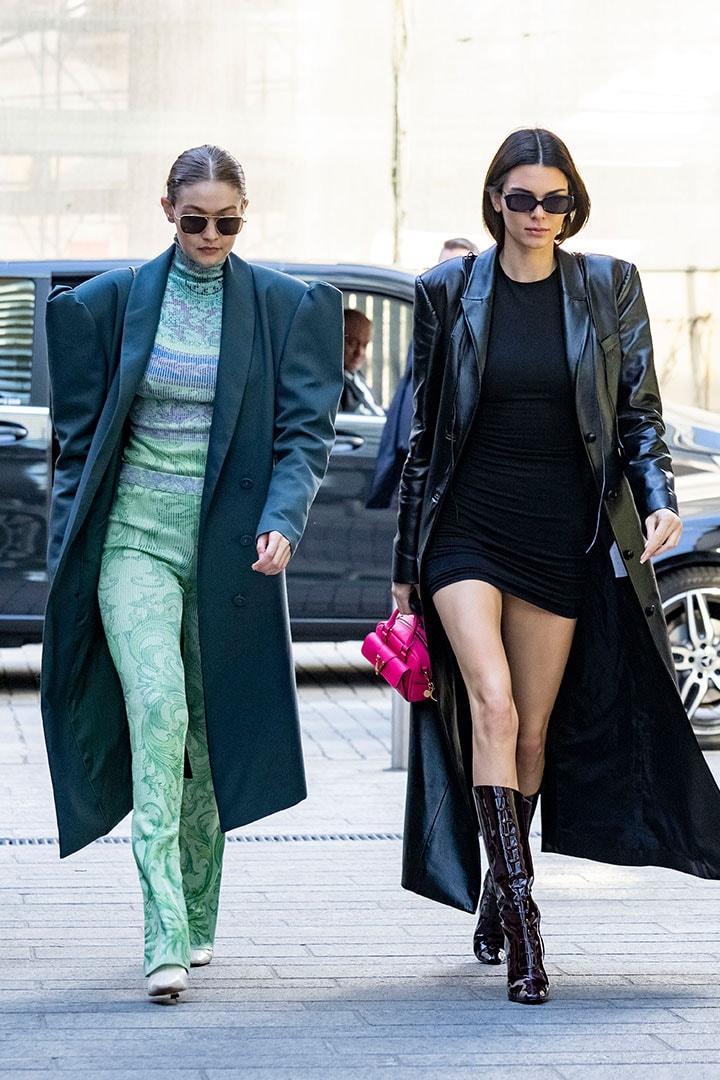 Kendall Jenner and Gigi Hadid are seen during Milan Fashion Week Fall/Winter 2020-2021 on February 21, 2020 in Milan, Italy.