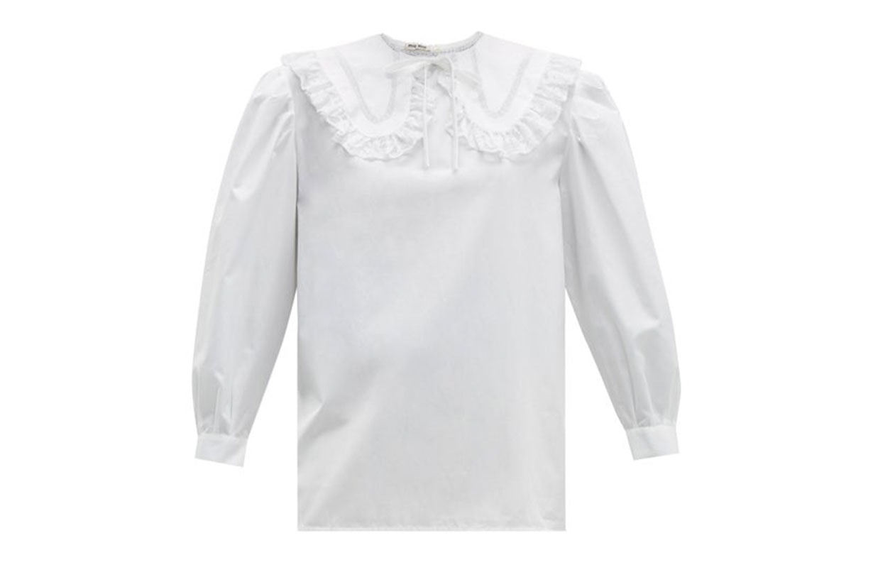 Lace-trimmed Collar Cotton Blouse