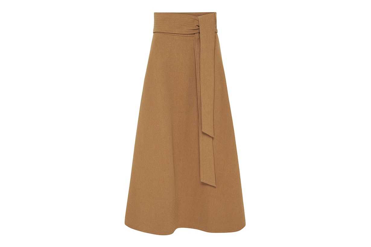 Manami Belted Cotton-Linen A-Line Midi Skirt