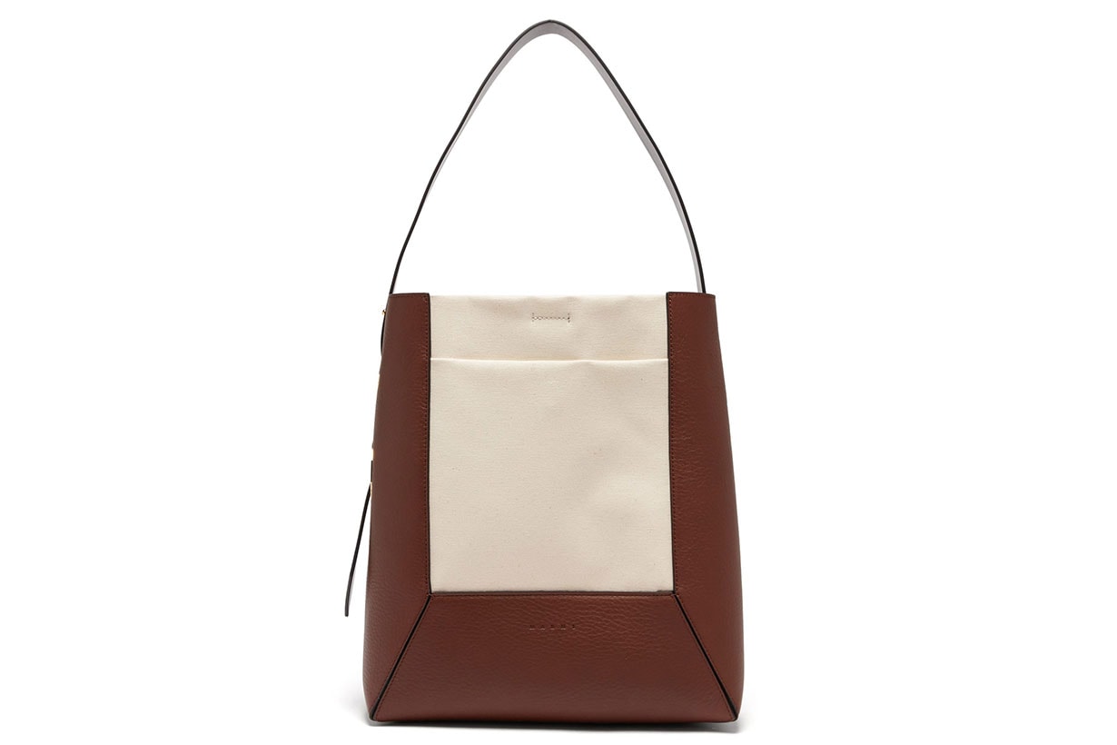 Medium Cracked-leather and Canvas Tote Bag