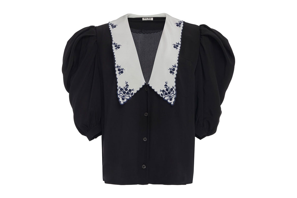 Miu Miu Collared V-Neck Silk Top