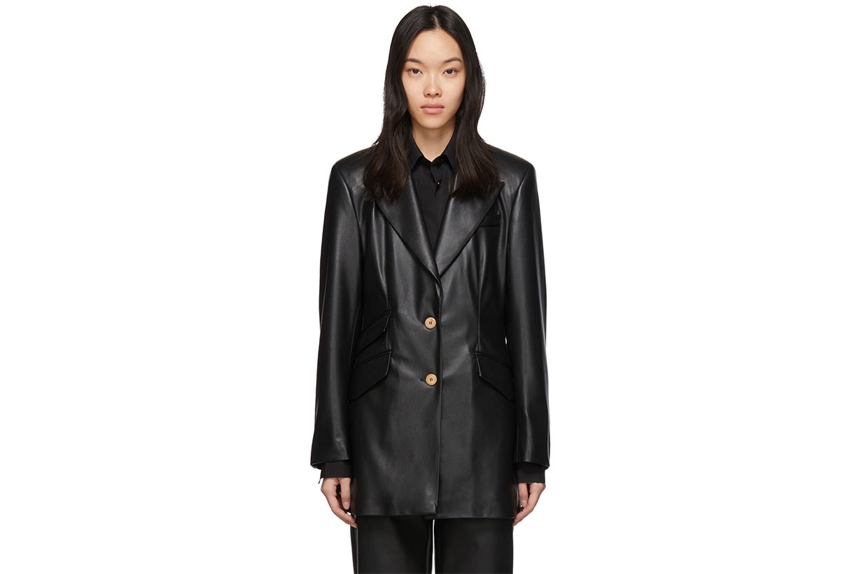 Nanushka Black Vegan Leather Cancun Blazer