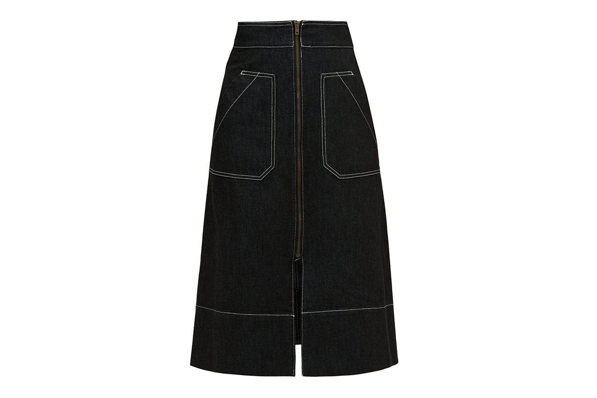 Oak A-line denim midi skirt