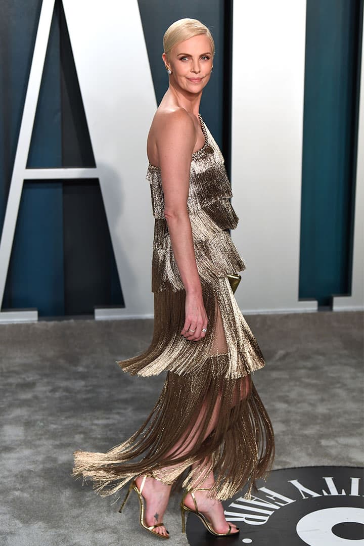 Charlize Theron arriving for the 2020 Vanity Fair Oscar Party Hosted By Radhika Jones, at the Wallis Annenberg Center for the Performing Arts on February 09, 2020 in Beverly Hills, California.