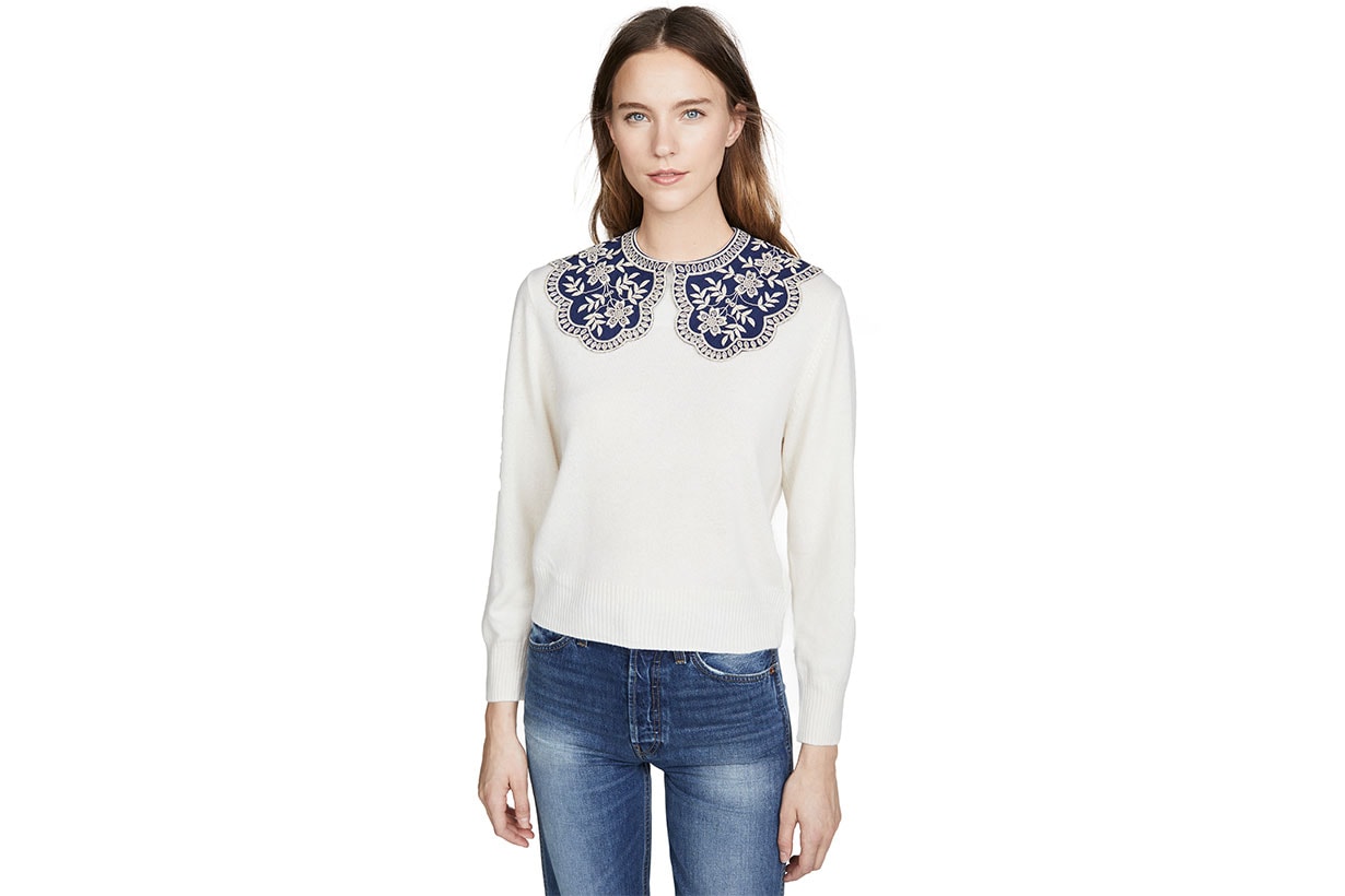 Sea Zippy Lace Collar Sweater