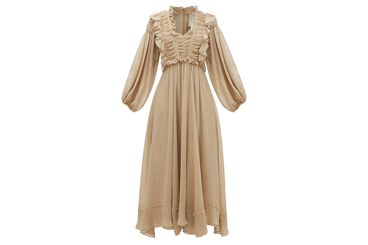 Spirit ruffled crinkled-voile midi dress