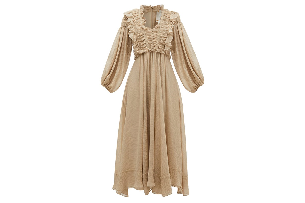 Spirit ruffled crinkled-voile midi dress