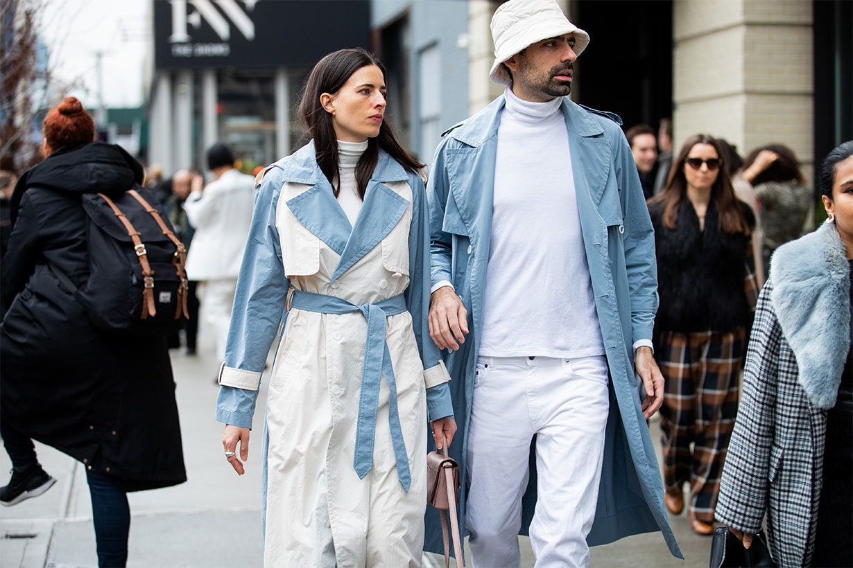 A couple is seen outside Sally LaPointe during New York Fashion Week Fall / Winter on February 11, 2020 in New York City.