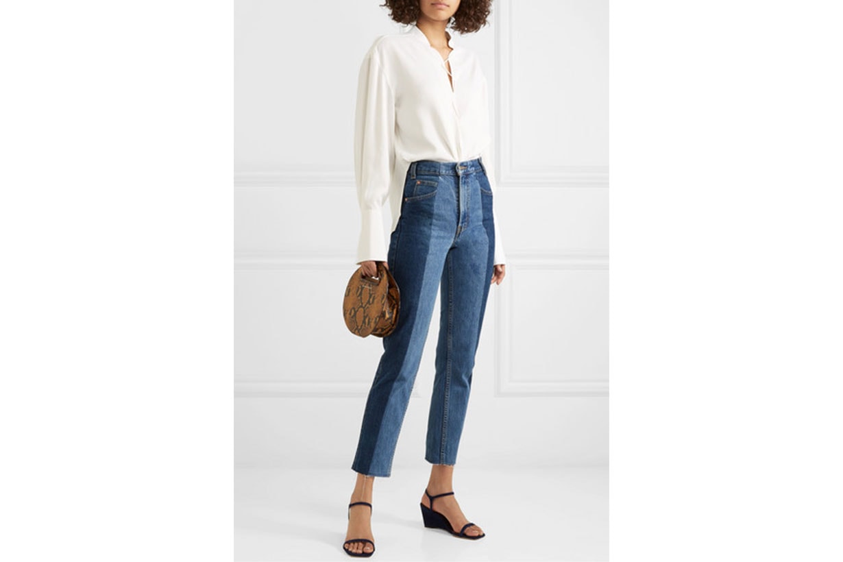 The Twin Frayed Two-tone High-rise Straight-leg Jeans