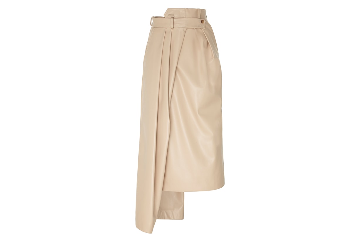 A.W.A.K.E. MODE Asymmetric Leather Midi Skirt