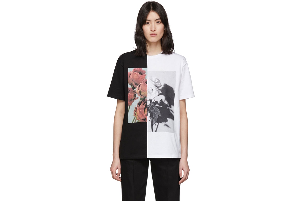 Alexander McQueen White & Black Oversized Hybrid Floral T-Shirt