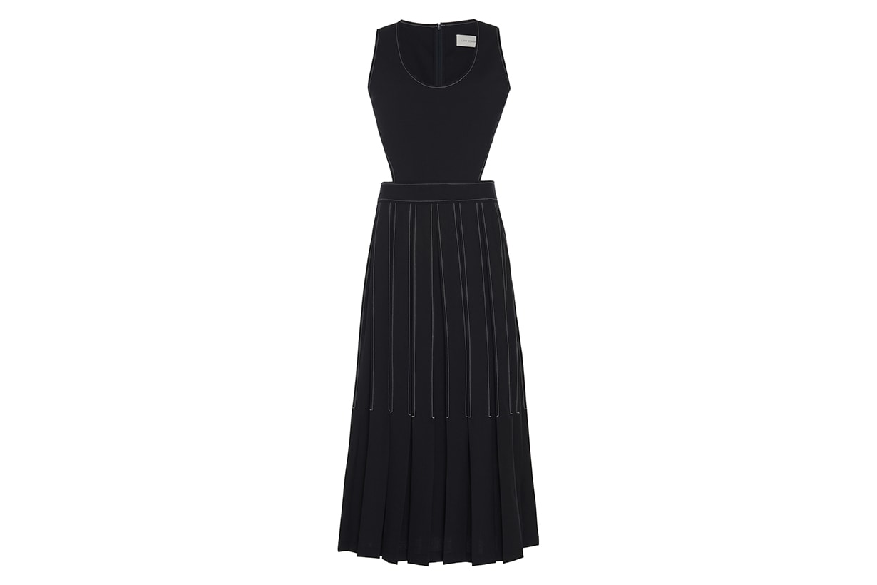 Cutout Pleated Wool-Blend Midi Dress