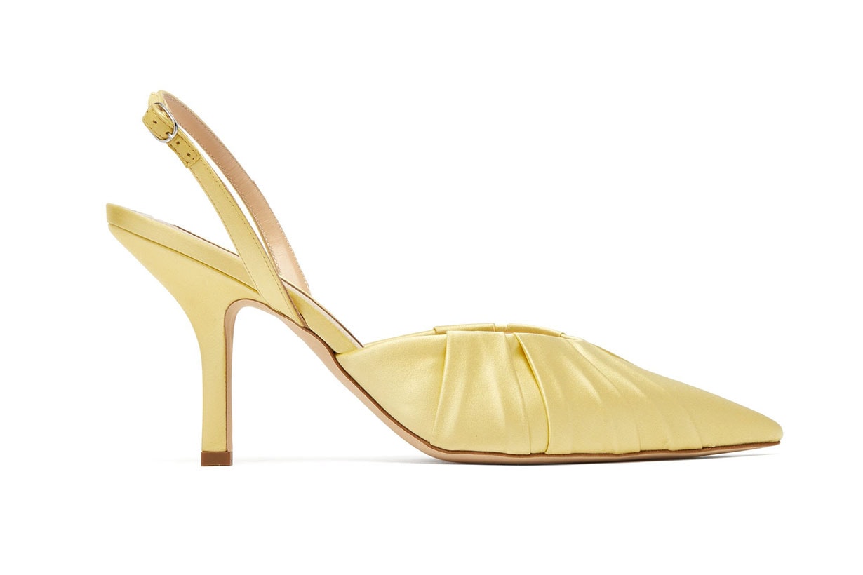 Gathered point-toe satin slingback pumps